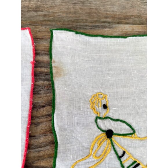 Vintage 1930s Set of 6 Marghab Embroidered Barmaid Cocktail Napkins - Picture 5 of 11